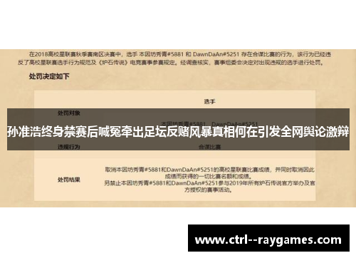 孙准浩终身禁赛后喊冤牵出足坛反赌风暴真相何在引发全网舆论激辩